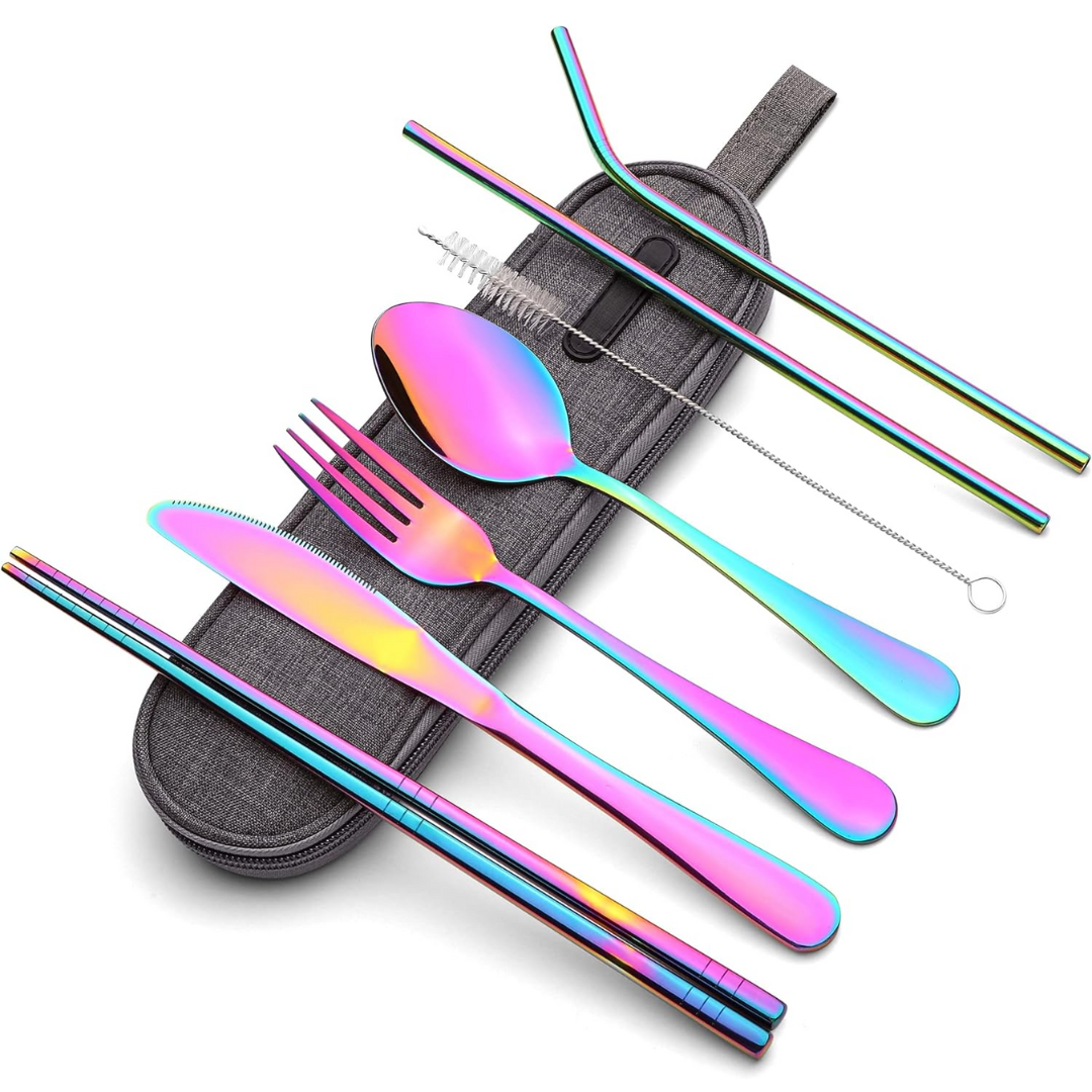Portable Stainless Steel Travel Cutlery Set with Waterproof Case