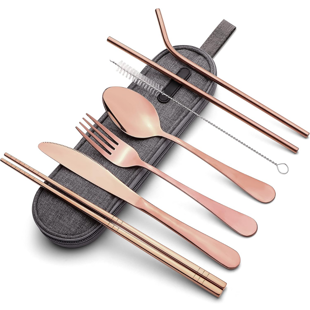 Portable Stainless Steel Travel Cutlery Set with Waterproof Case