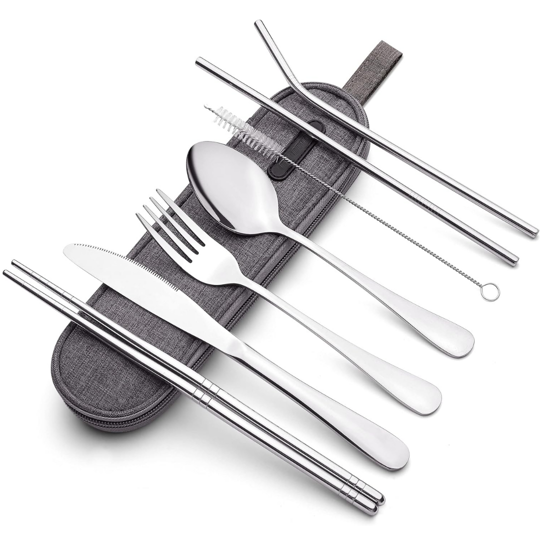 Portable Stainless Steel Travel Cutlery Set with Waterproof Case