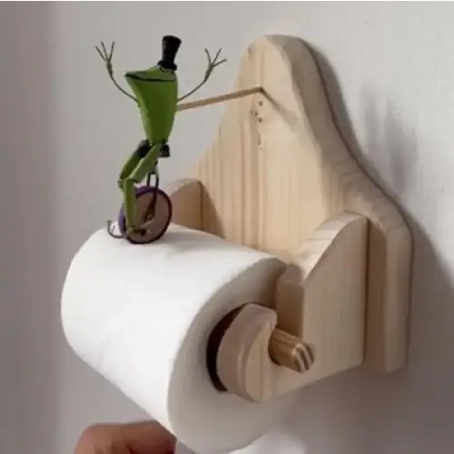 Whimsical Frog Toilet Paper Holder in Eco-Friendly Wood