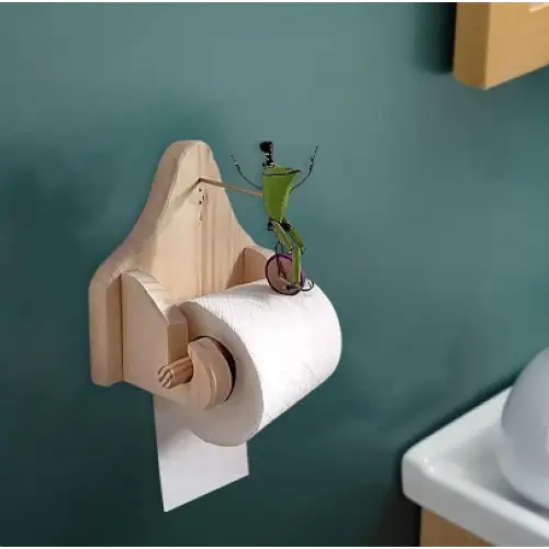 Whimsical Frog Toilet Paper Holder in Eco-Friendly Wood
