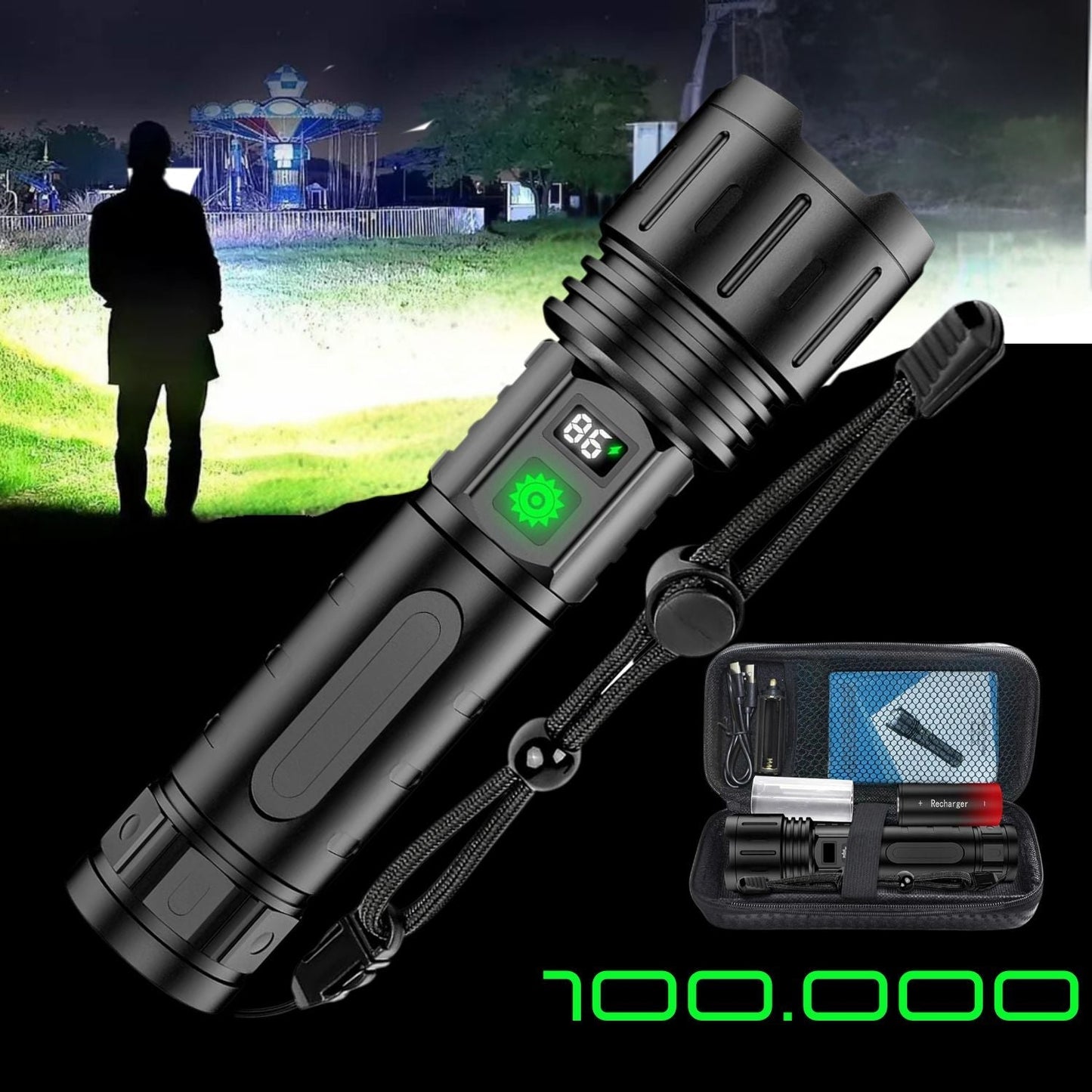 Rechargeable Tactical Flashlight with USB Charging and Power Bank Function