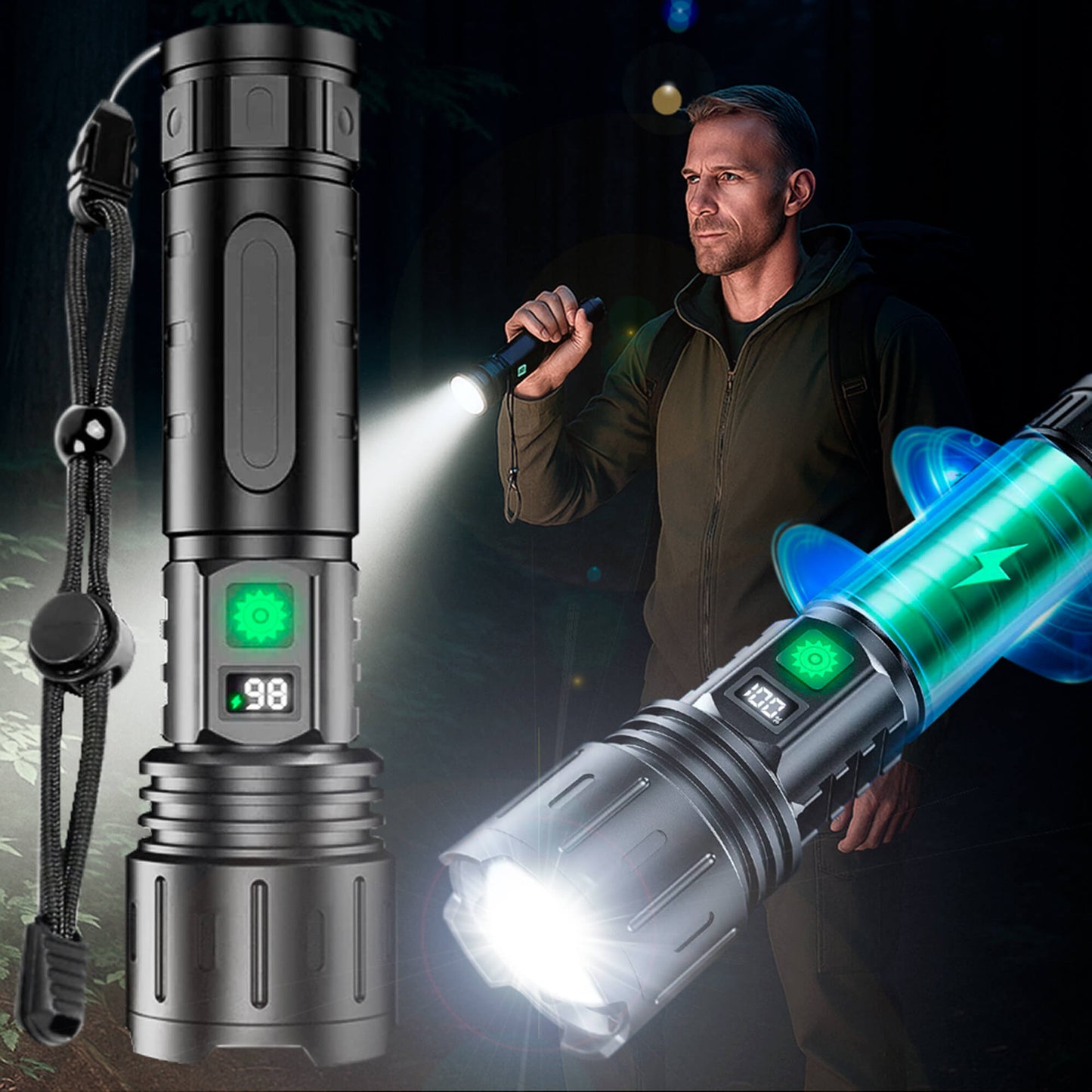 Rechargeable Tactical Flashlight with USB Charging and Power Bank Function