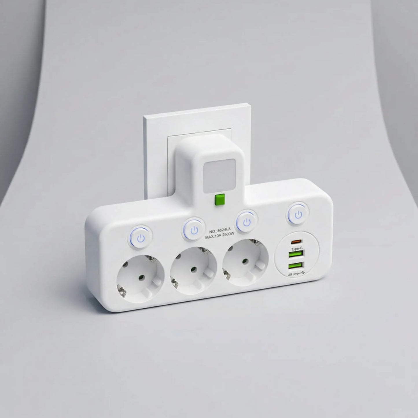 Wall-Mounted Power Strip with USB and Type C Ports