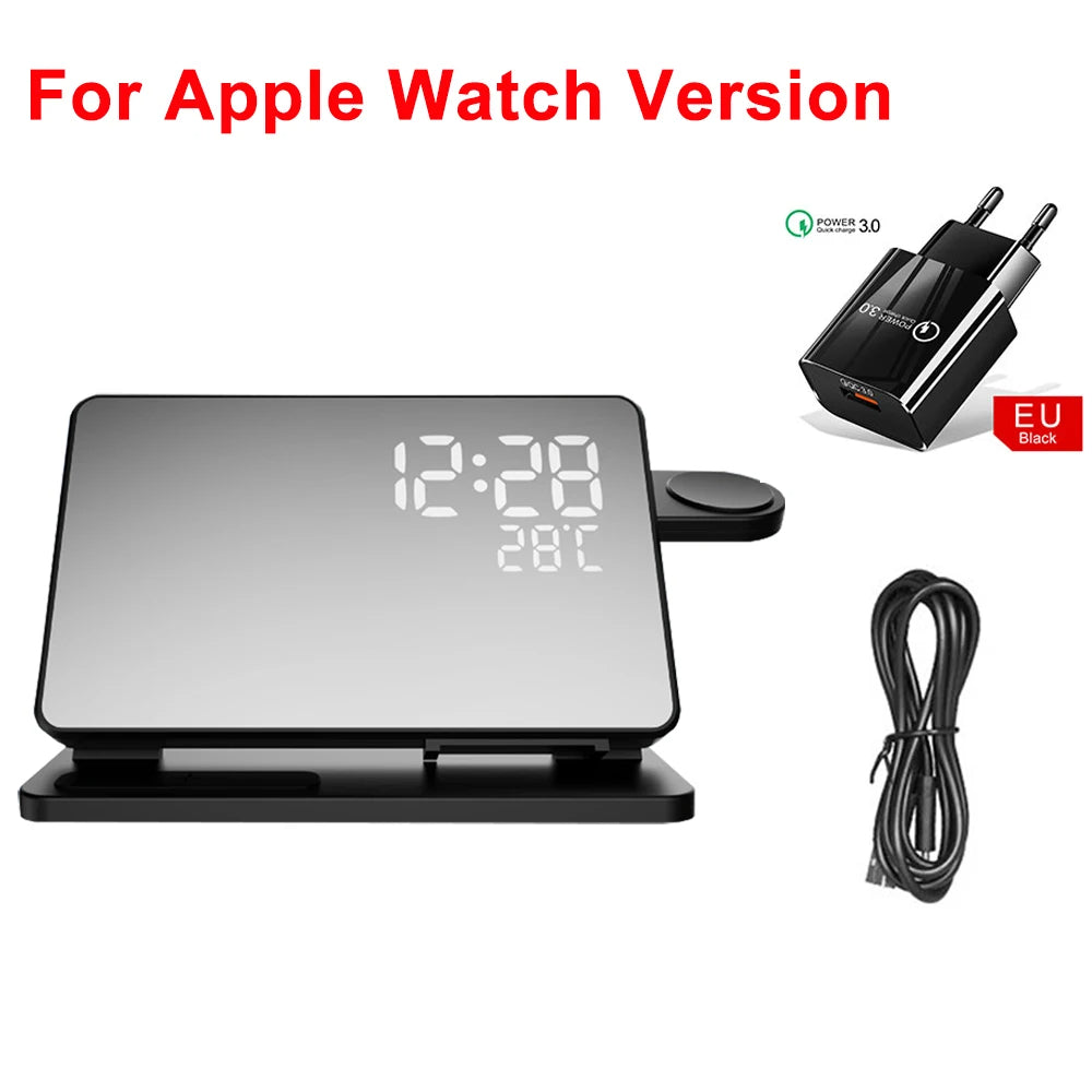 3-in-1 Wireless Charging Station with Alarm Clock for Apple Devices