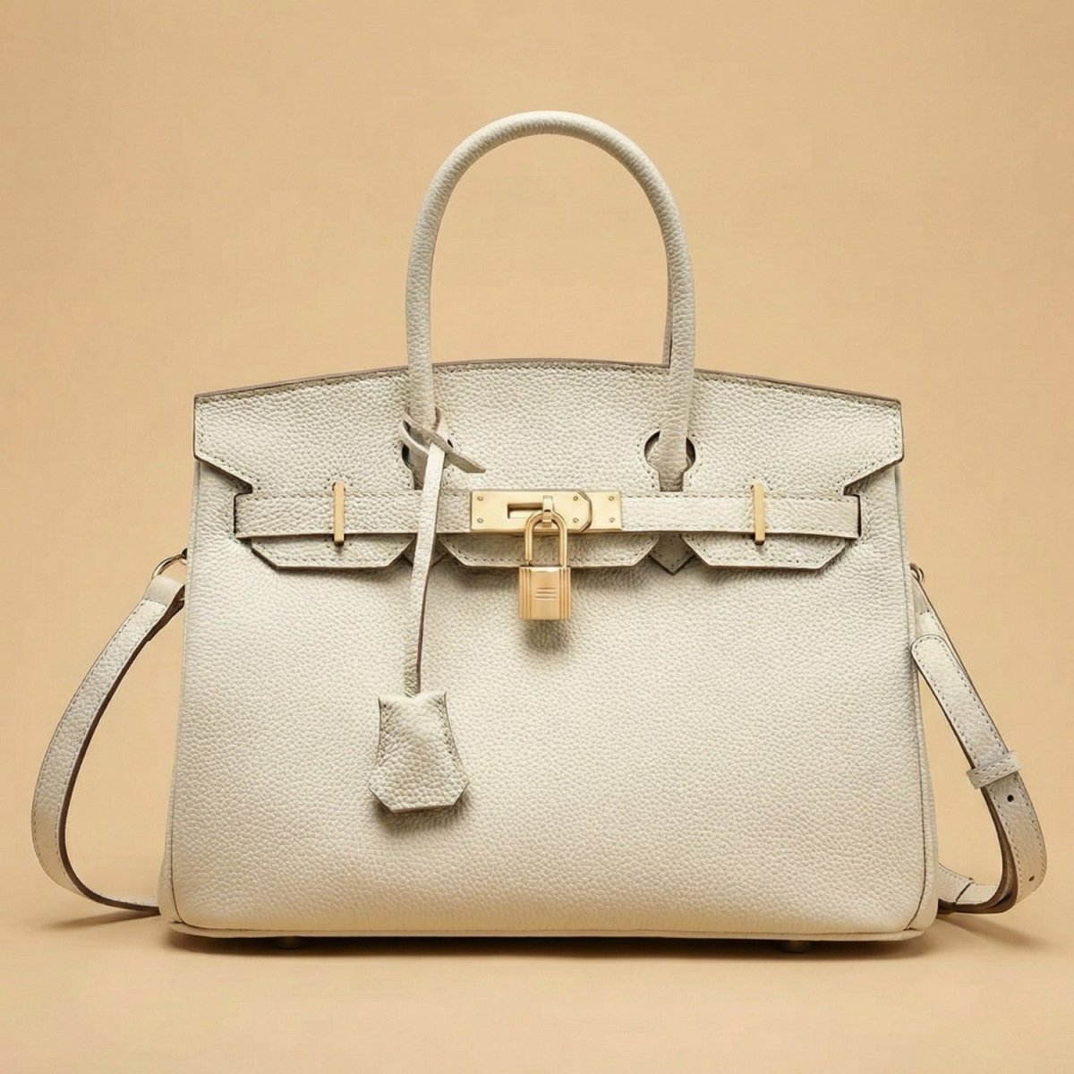 Premium Cowhide Leather Handbag with Zipper Pockets