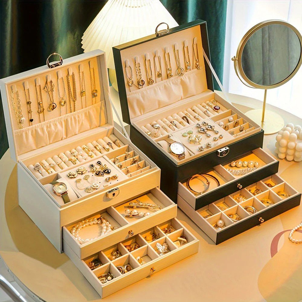 Premium PU Leather Jewelry Organizer with Multiple Compartments