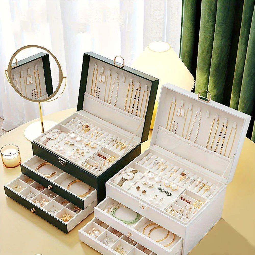 Premium PU Leather Jewelry Organizer with Multiple Compartments
