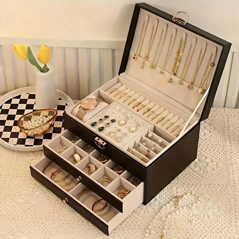 Premium PU Leather Jewelry Organizer with Multiple Compartments