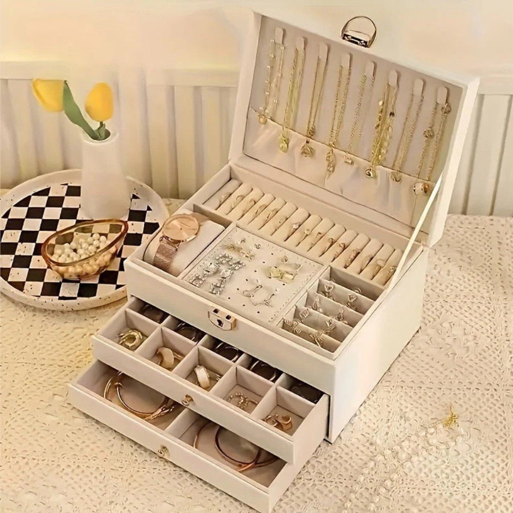 Premium PU Leather Jewelry Organizer with Multiple Compartments