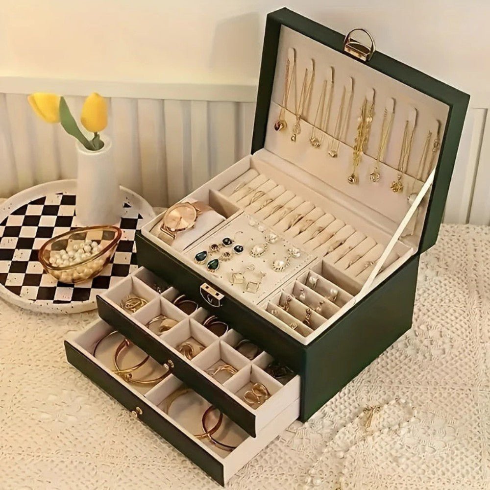 Premium PU Leather Jewelry Organizer with Multiple Compartments