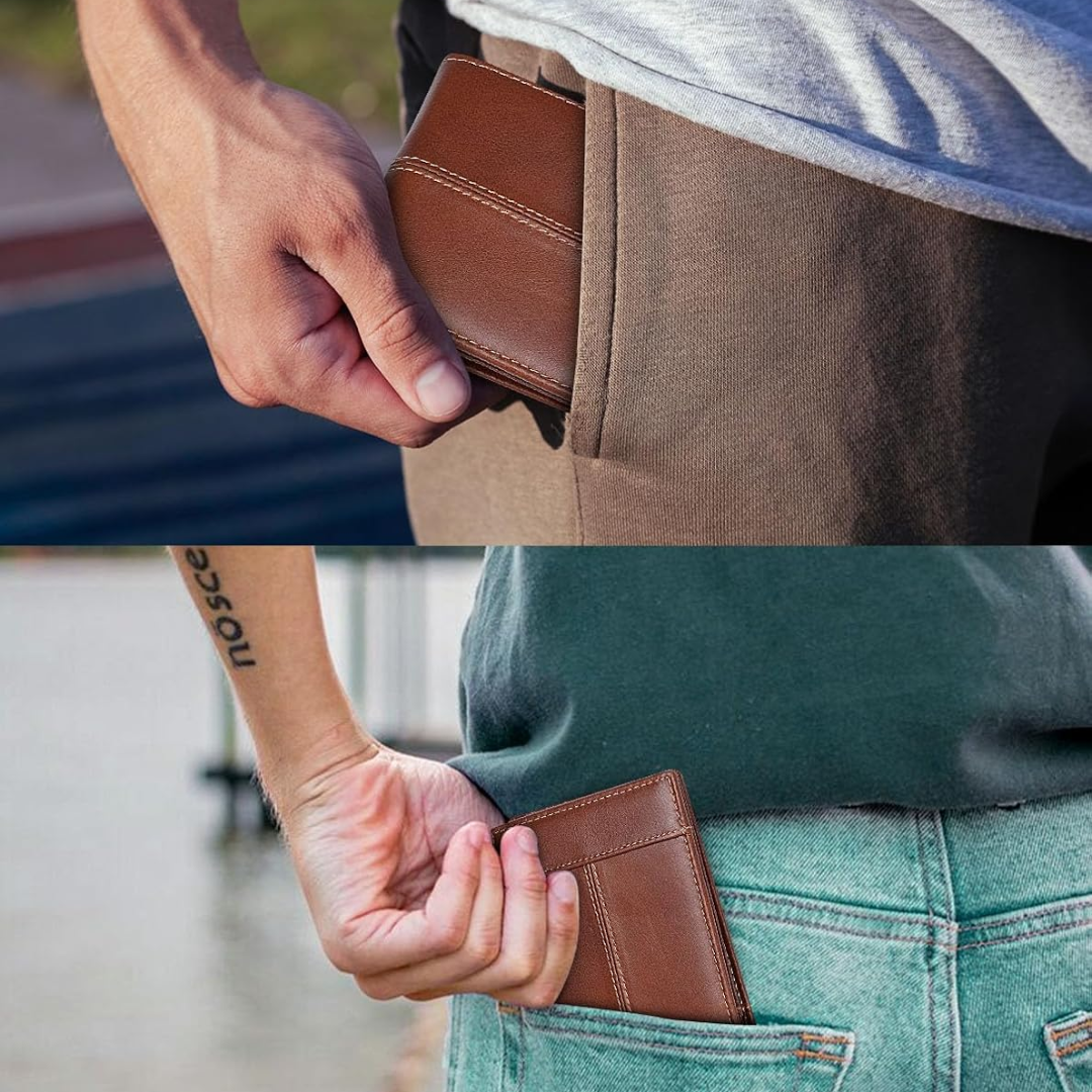 Genuine Leather RFID-Blocking Bifold Wallet for Men