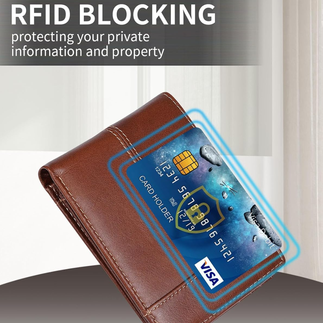 Genuine Leather RFID-Blocking Bifold Wallet for Men
