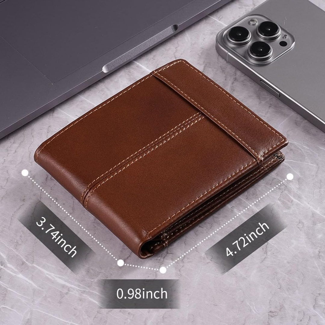 Genuine Leather RFID-Blocking Bifold Wallet for Men