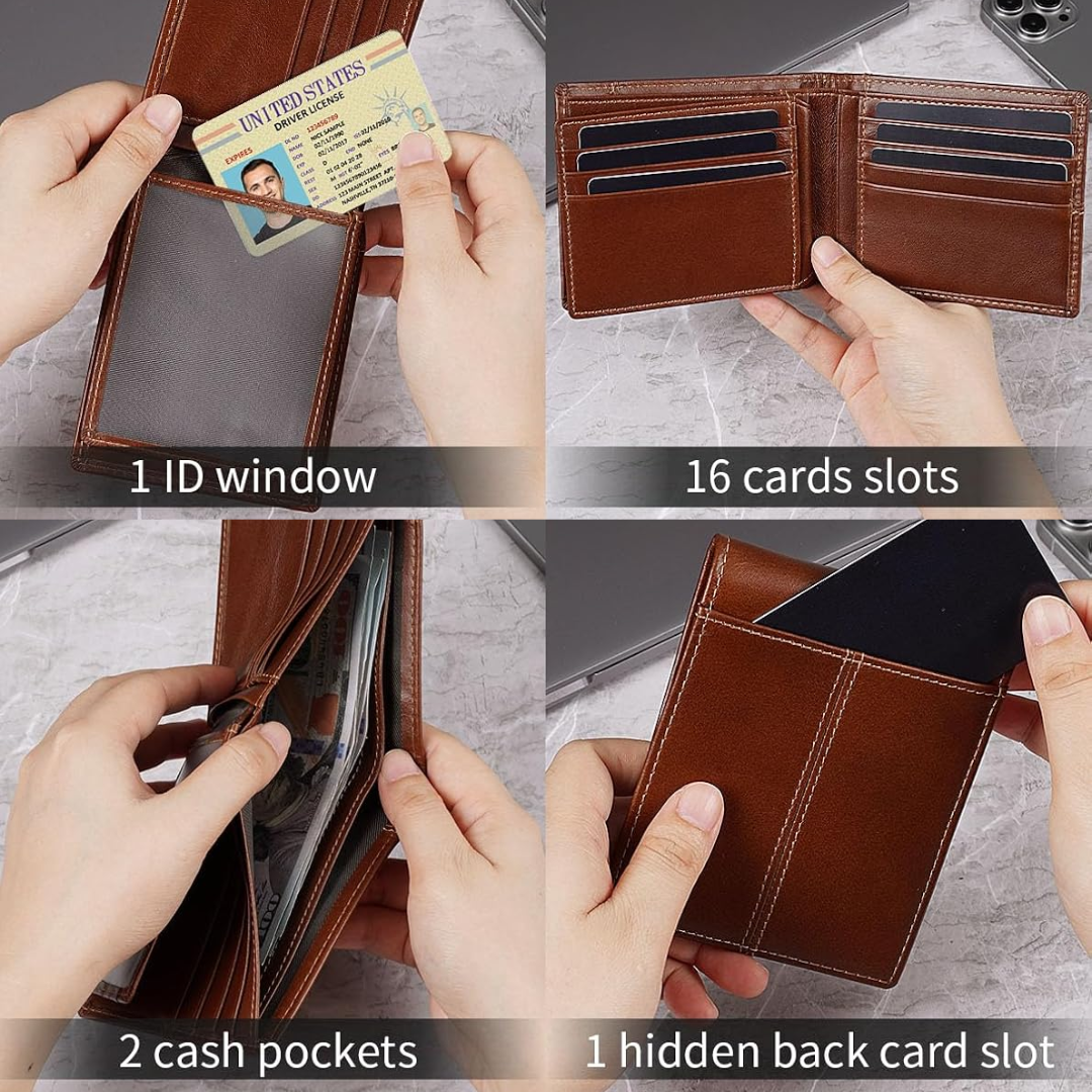 Genuine Leather RFID-Blocking Bifold Wallet for Men