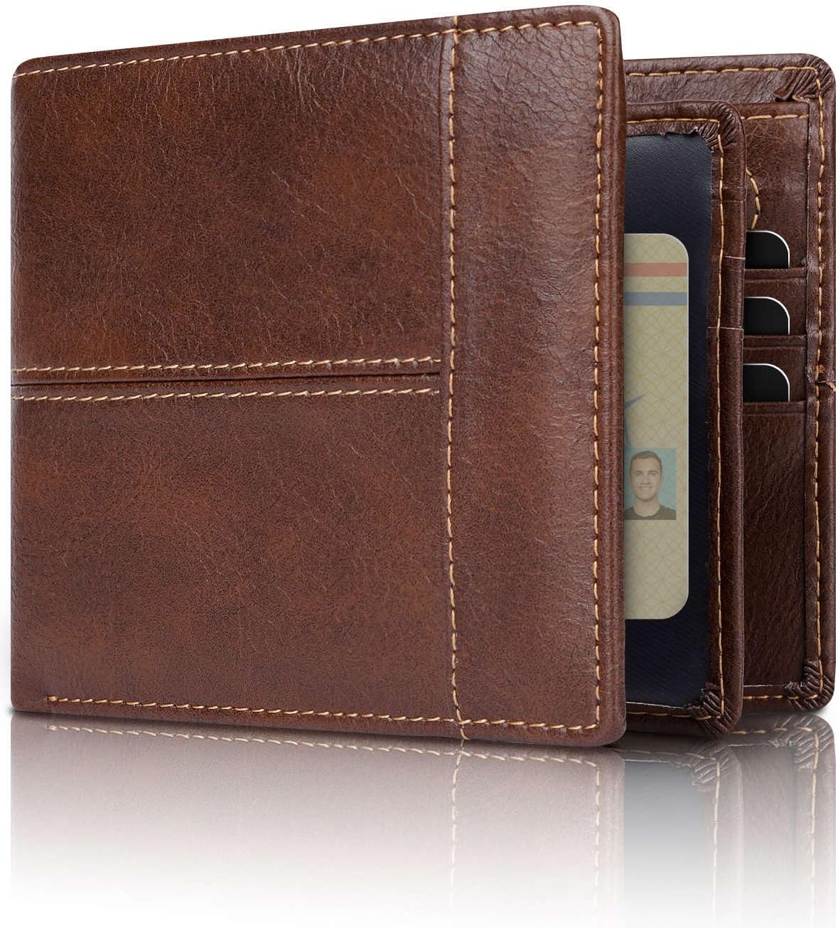 Genuine Leather RFID-Blocking Bifold Wallet for Men