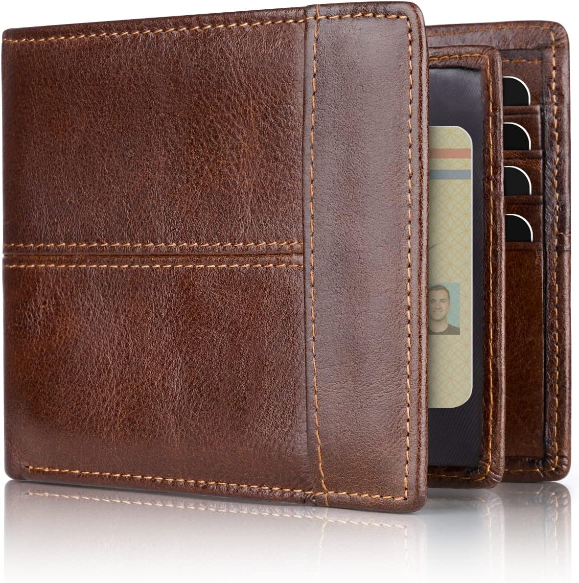 Genuine Leather RFID-Blocking Bifold Wallet for Men