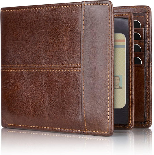 Genuine Leather RFID-Blocking Bifold Wallet for Men