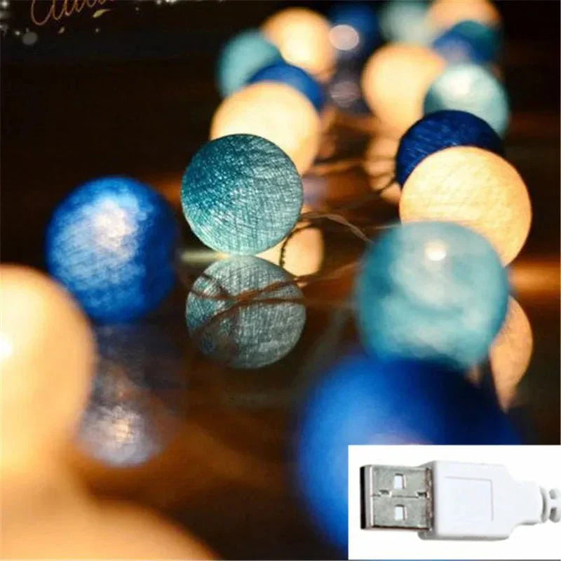 Pastel Cotton Ball Fairy Lights USB String Lights