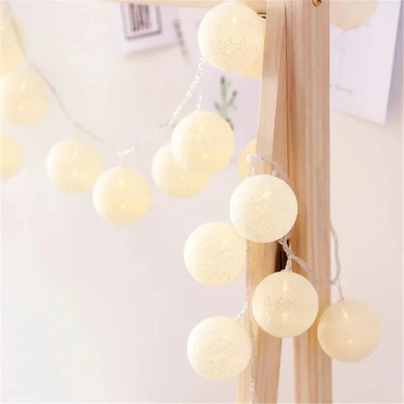Pastel Cotton Ball Fairy Lights USB String Lights