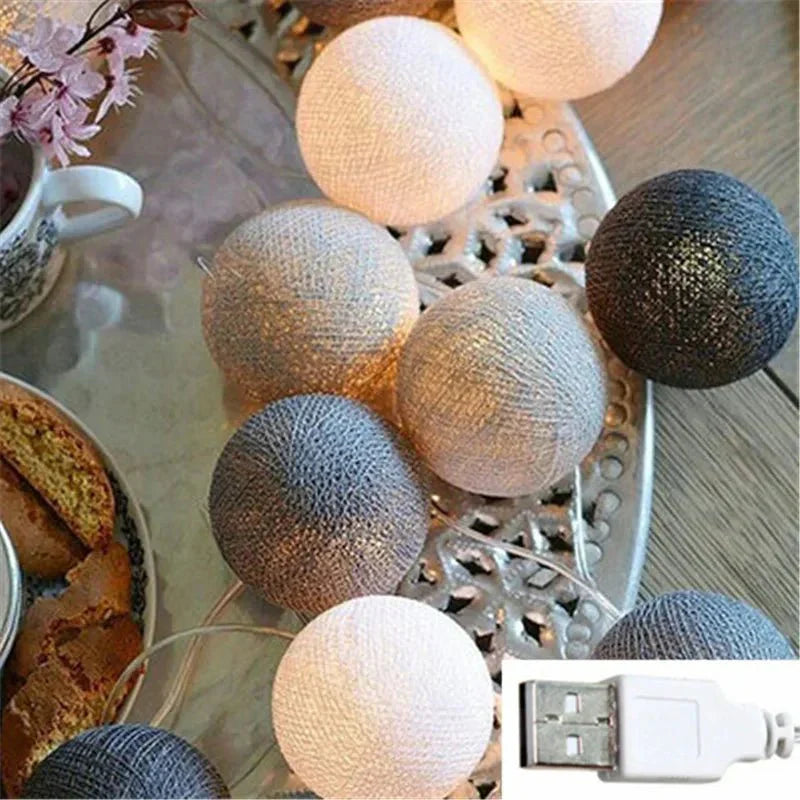 Pastel Cotton Ball Fairy Lights USB String Lights