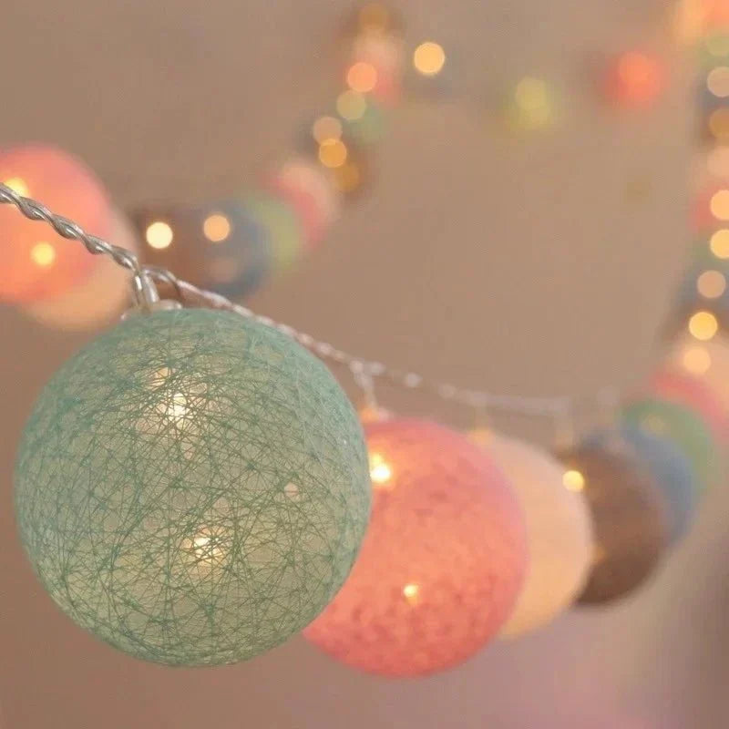 Pastel Cotton Ball Fairy Lights USB String Lights