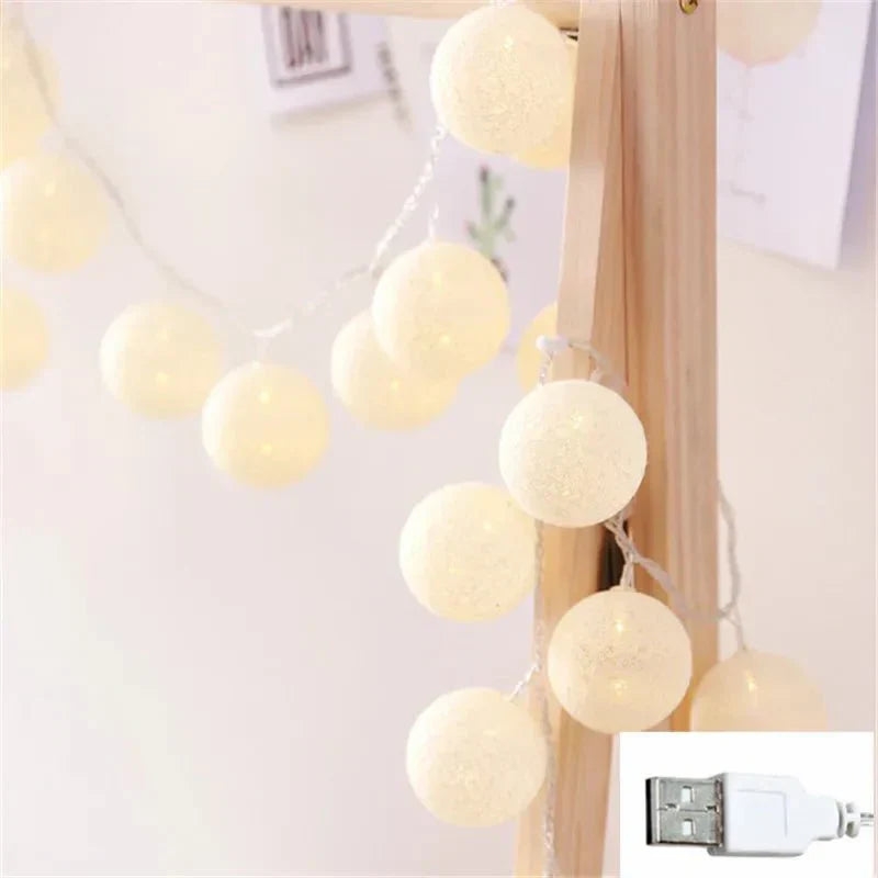 Pastel Cotton Ball Fairy Lights USB String Lights