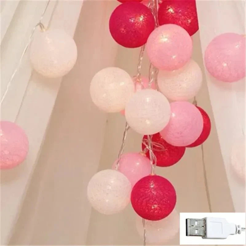 Pastel Cotton Ball Fairy Lights USB String Lights