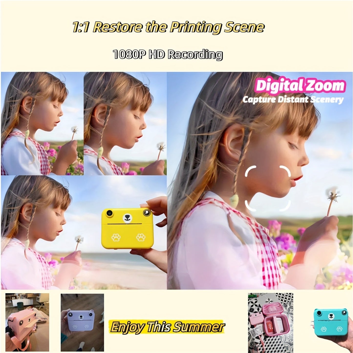Kids Instant Photo Printing Camera with Timer and USB Charging