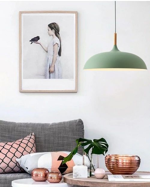 Pastel Metal and Wood Pendant Light with Adjustable Cord