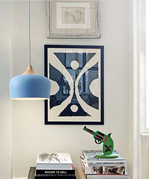 Pastel Metal and Wood Pendant Light with Adjustable Cord