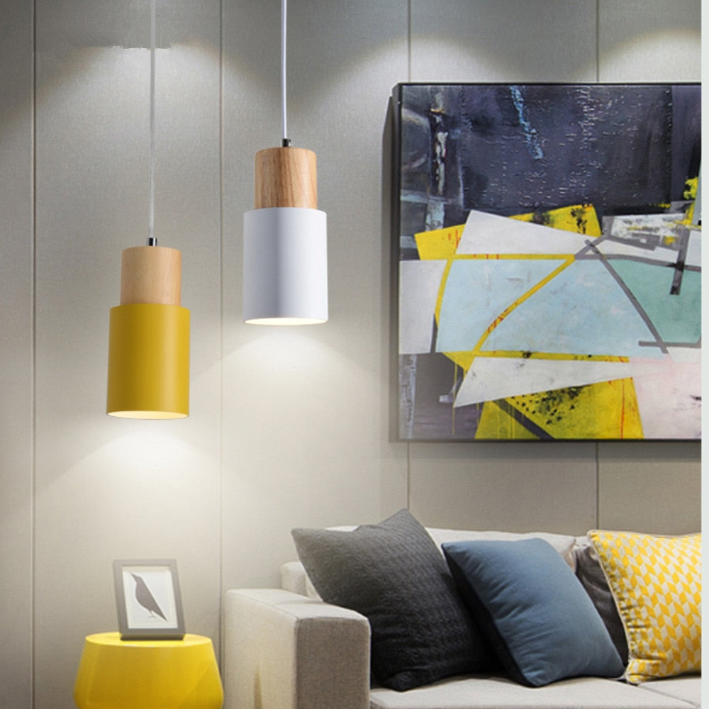 Nordic Glass Pendant Lamp with Wood Base