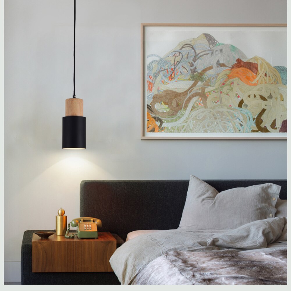 Nordic Glass Pendant Light with Wood Base