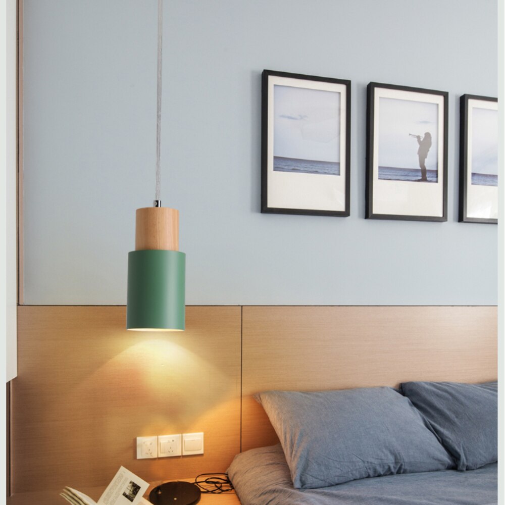 Nordic Glass Pendant Lamp with Wood Base
