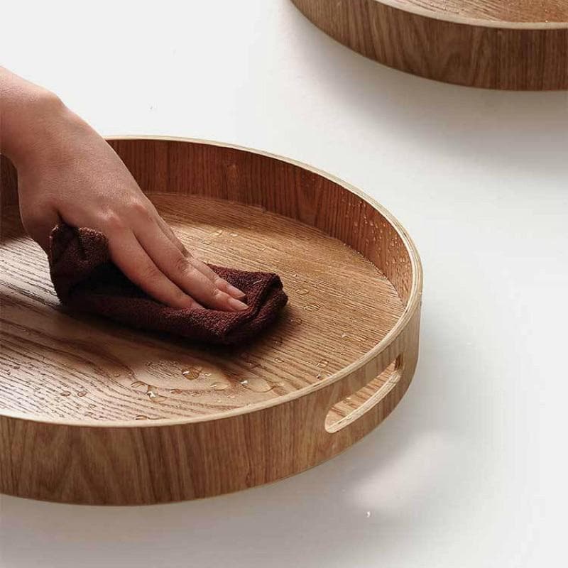 Walnut Round Serving Tray - Elegant Stackable Design
