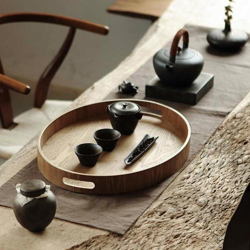 Walnut Round Serving Tray - Elegant Stackable Design