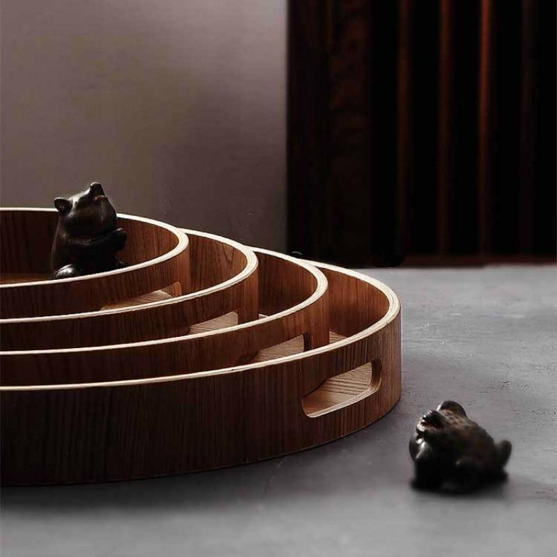 Walnut Round Serving Tray - Elegant Stackable Design