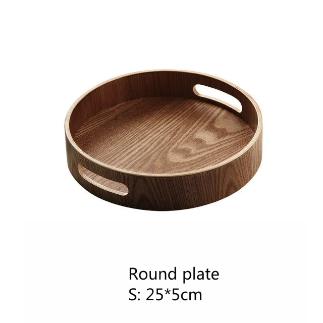 Walnut Round Serving Tray - Elegant Stackable Design