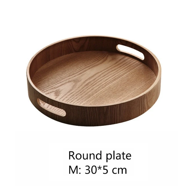Walnut Round Serving Tray - Elegant Stackable Design