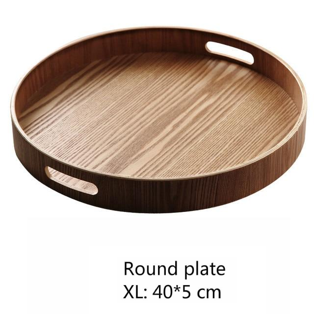 Walnut Round Serving Tray - Elegant Stackable Design