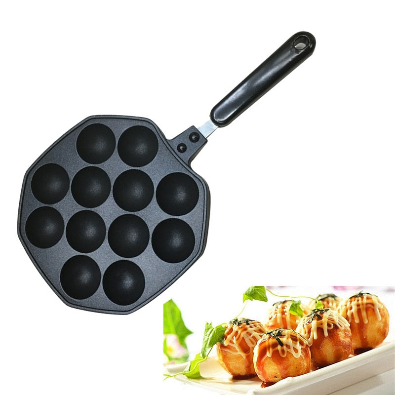 Japanese Takoyaki Griddle with Non-Stick Surface and Insulated Handle
