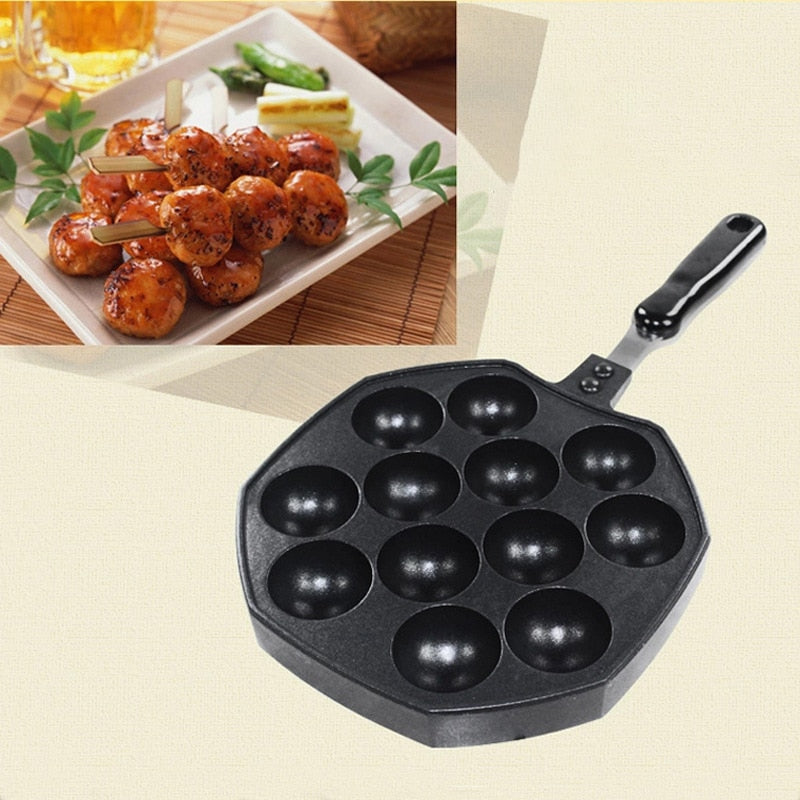 Japanese Takoyaki Griddle with Non-Stick Surface and Insulated Handle