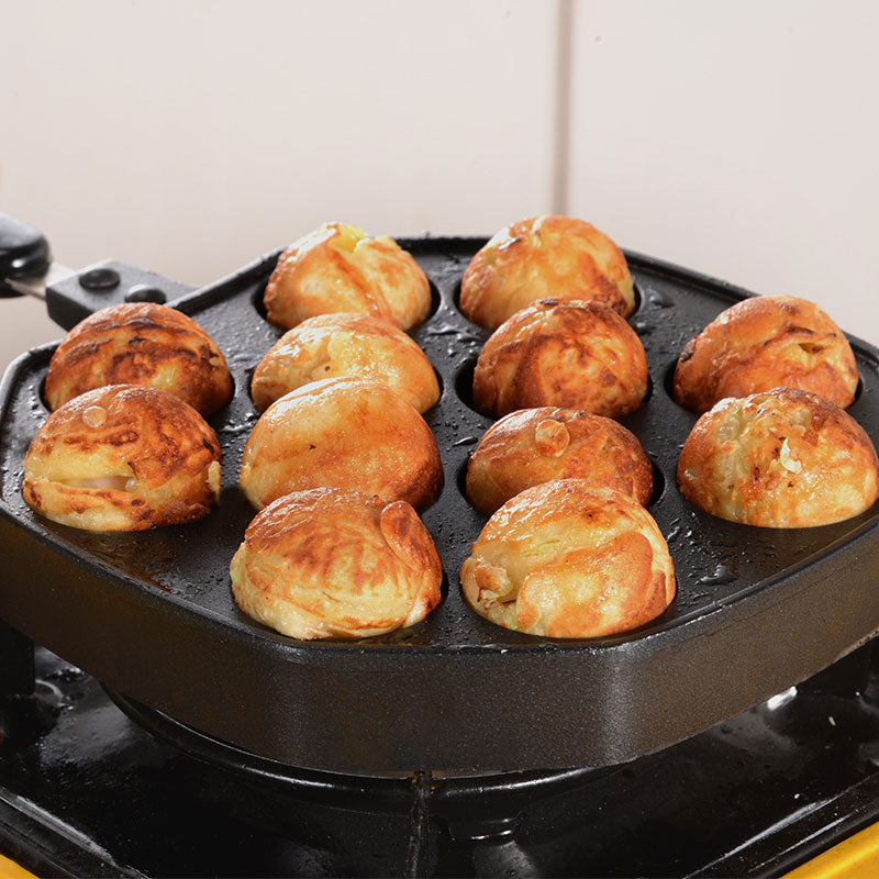 Japanese Takoyaki Griddle with Non-Stick Surface and Insulated Handle
