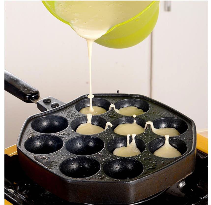 Japanese Takoyaki Griddle with Non-Stick Surface and Insulated Handle