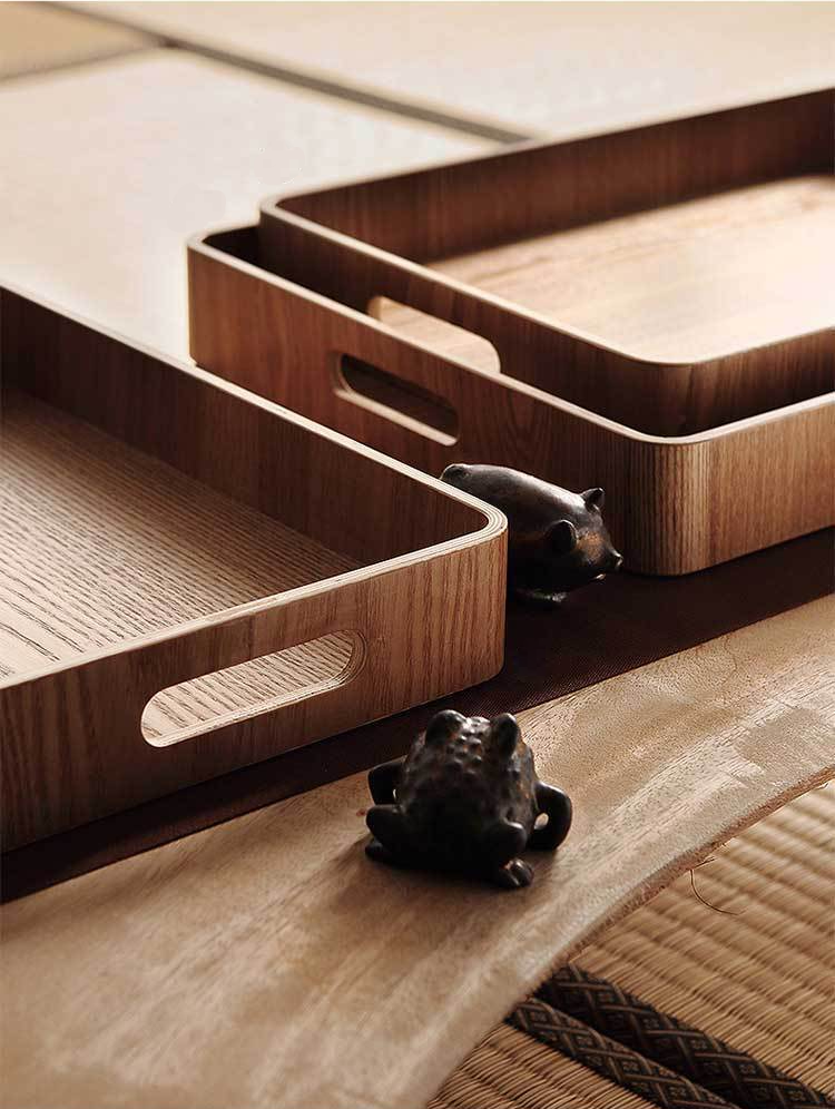 Walnut Round Serving Tray - Elegant Stackable Design