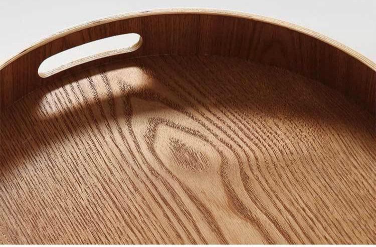 Walnut Round Serving Tray - Elegant Stackable Design