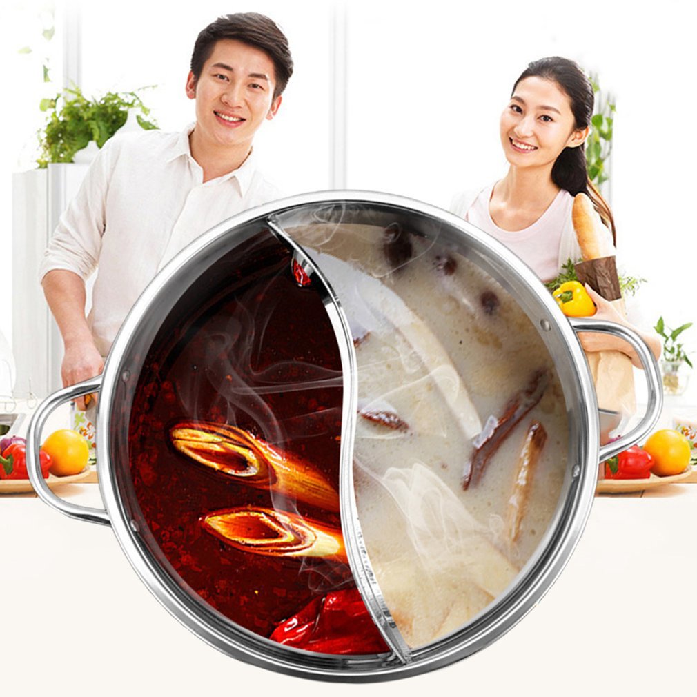 Twin Split Stainless Steel Hot Pot with S-Shaped Divider