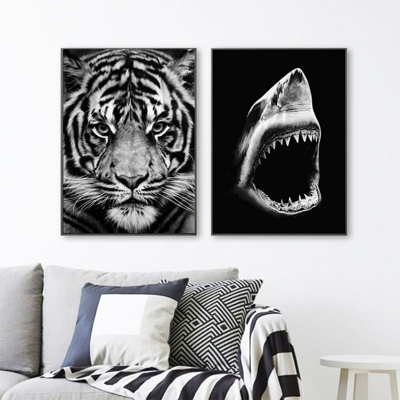 Black and White African Wildlife Canvas Wall Art