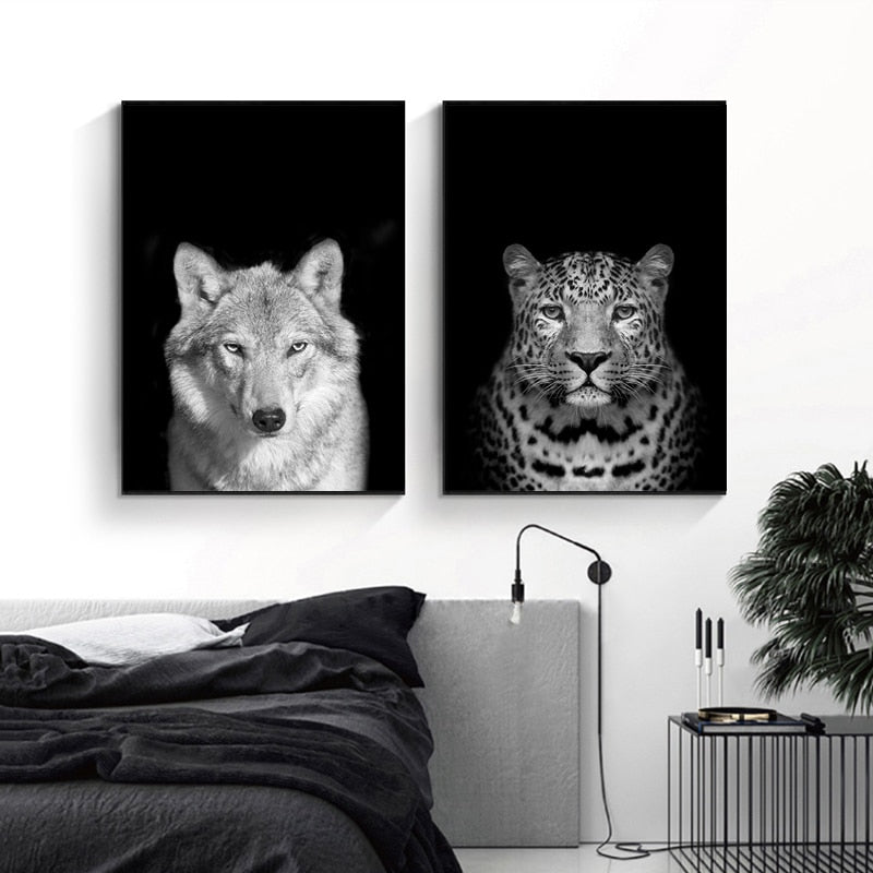 Black and White African Wildlife Canvas Wall Art