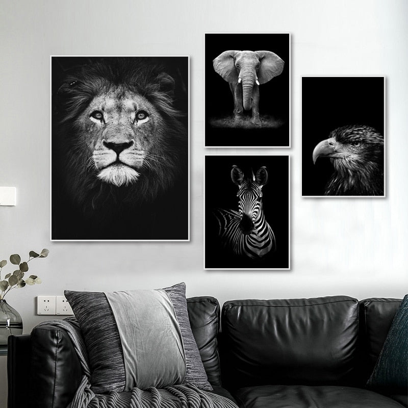 Black and White African Wildlife Canvas Wall Art